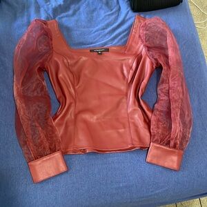 Marc New York Red Wine Leather Top with Mesh Sleeves